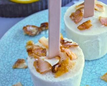 {Urlaubsgrüße aus der Karibik} Kokoseis mit Zitrone und karamellisierten Kokossplittern