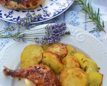 Sommergruß aus der Provence! Zitronen-Lavendel-Hühnchen mit knusprigen Kartoffelscheiben