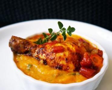 Gefülltes Huhn mit Kürbispüree