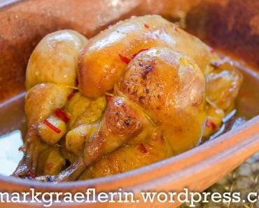 Curry-Hähnchen aus dem RÖMERTOPF® mit Kürbis und Kartoffelspalten