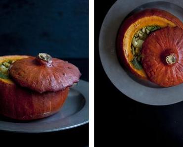 Gefüllter Kürbis mit Couscous, Spinat und Champignons