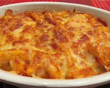 Rigatoni in Tomaten-Champignonsauce – überbacken