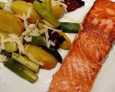 Gebackener Spargel und Kartoffeln