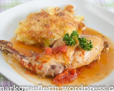 Geschmorte Kaninchenschlegel aus dem RÖMERTOPF® mit Kartoffelgratin