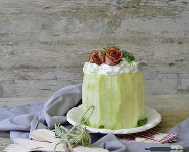 Pikante Melonentorte mit Prosciutto-Rosen / spicy Melon Cake with Prosciutto Roses