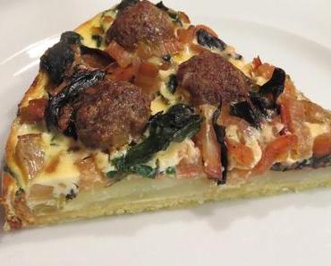 Mangoldquiche mit Wildhackbällchen
