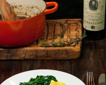 Weihnachtsmenü? Toskanisches Wildschweinragu mit Schokolade, Safranpüree und Butterspinat