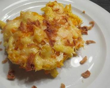 Kürbis-Käse-Spätzle mit Röstzwiebeln