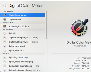 Wie können Farbwerte auf einem Mac OS X 10.12.2 Sierra angezeigt werden?