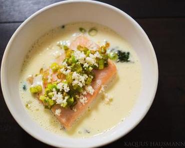 Forelle, Spinat, Zwiebel und Meerrettich