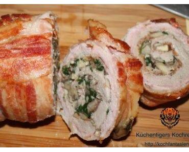 Roulade mit Speckmantel und Spinat und Pilzen