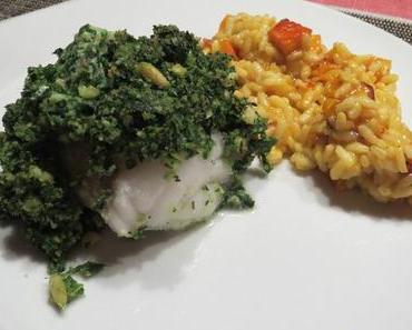 Seeteufel mit Rucola-Pinienkern-Kruste