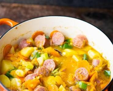 Herbstlicher Eintopf mit Kürbis und Mettenden [enthält Werbung]