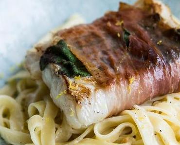 Saltimbocca vom Kabeljau auf Zitronen-Tagliatelle