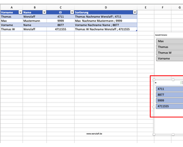 Automatisches selektieren in Excel-Tabellen über Button Liste