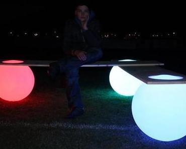 Floating and glowing light ball bench by Manfred Kielnhofer