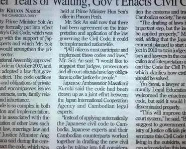 Cambodia: Civil Code enacted finally.