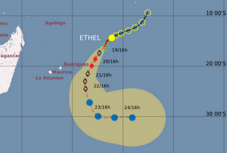 Tropischer Sturm ETHEL wird Rodrigues wahrscheinlich als Hurrikan erreichen