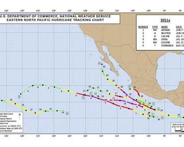 Pazifische Hurrikansaison 2011: Track Map und alle Sturmdetails