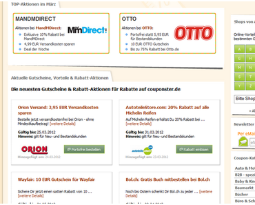mit Gutscheinen sparen bei Couponster.de