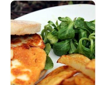 Halloumiburger mit Pommes