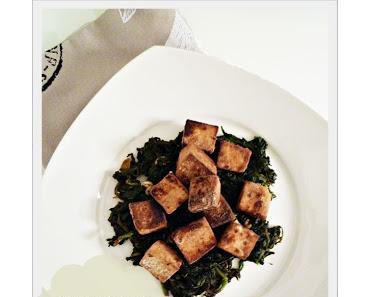 Gebackener Tofu mit Blattspinat