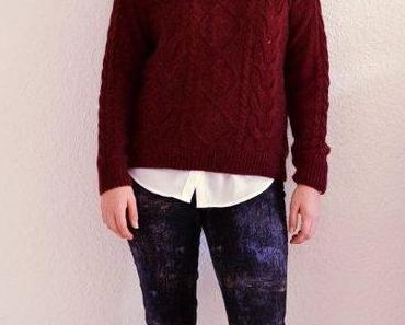 gestrickter, roter fast-Lieblingspullover.