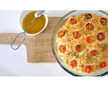 Focaccia glutenfrei & eifrei mit Tomatenscheiben