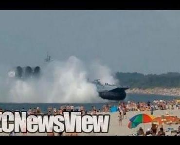 Die überraschende Landung des russischen Militär-Luftkisenbootes am Badestrand