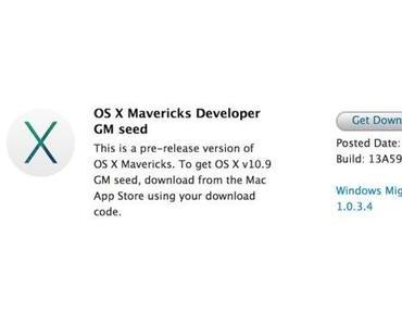 OSX 10.9 Mavericks Goldmaster steht für Entwickler bereit