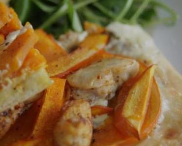 Kürbispizza mit Tandoori Hühnchen