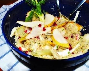 Winterlicher Quinoa-Salat mit gebratenem Fenchel, Birne und Granatapfel