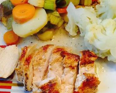 Ofengemüse mit Hähnchenbrust und Salat
