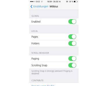 Unbegrenztes Scrollen auf dem Homescreen und in Ordnern