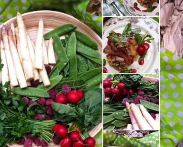 Gebratener Spargelsalat auf Radischen - Pesto mit Himbeere und Petersilie...