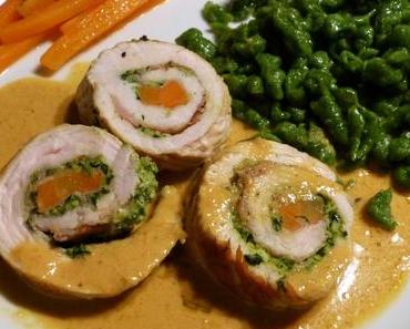 Puten-Bärlauch-Röllchen mit Spinatknöpfle