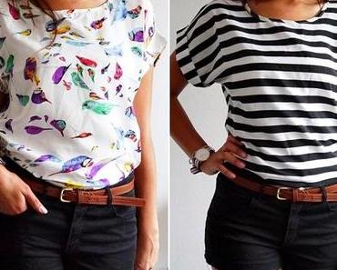 Chinakauf: Chiffon Shirt Birds & Stripes