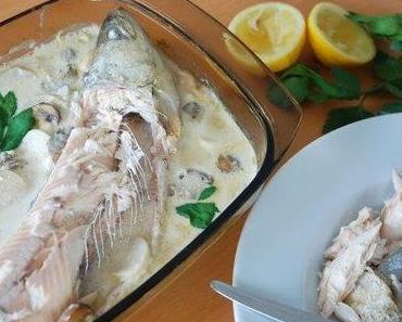 Seesaibling mit Pilz-Sahne-Sauce / Arctic char with mushroom-cream-sauce