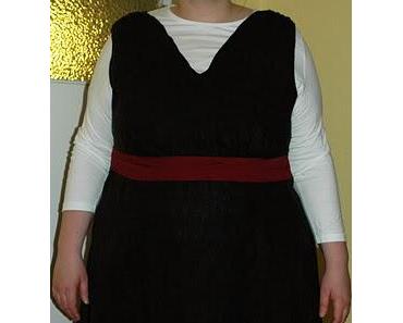 Black Linen Dress with Red Bands