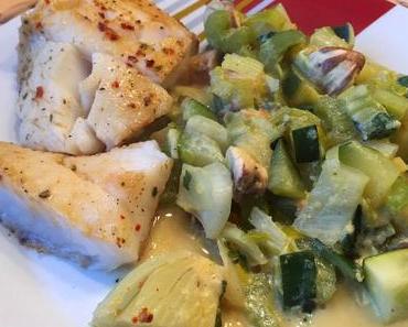 Frühlingshafter Heilbutt mit Zitronensoße