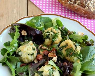 Pflücksalat mit Senf-Limetten-Dressing und Spinat-Reis-Bällchen oder wie man Salat-Fan wird!