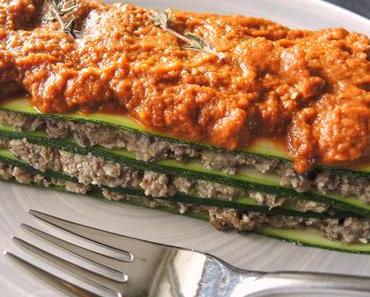 Zucchini-Pilz-Lasagne mit Tomatencreme – vegan